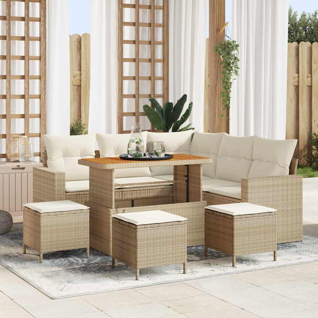 vidaXL Conjunto de sofás de jardín 9 uds. Beige ratán sintético