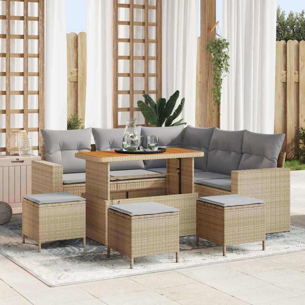vidaXL Conjunto de sofás de jardín 9 uds. Beige ratán sintético