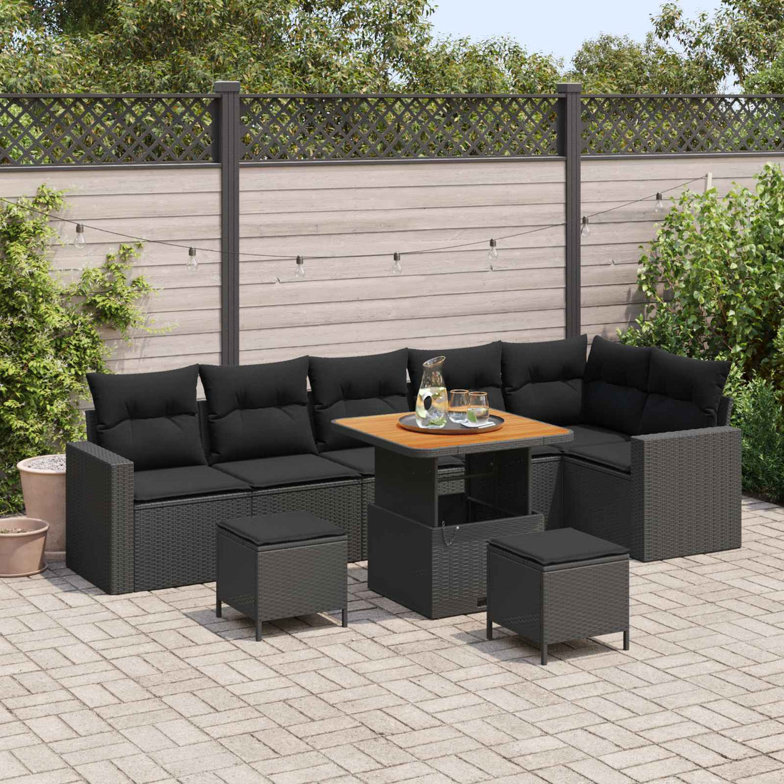 vidaXL Conjunto de sofás de jardín 9 uds. Negro ratán sintético