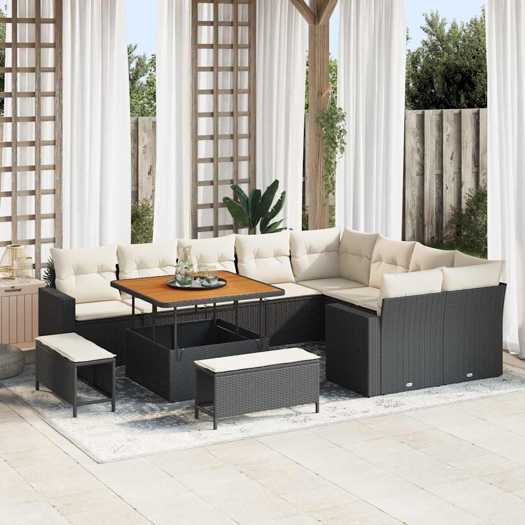 vidaXL Conjunto de sofás de jardín 12 uds. Negro ratán sintético