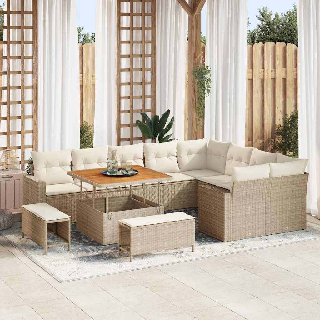 vidaXL Conjunto de sofás de jardín 12 uds. Beige ratán sintético