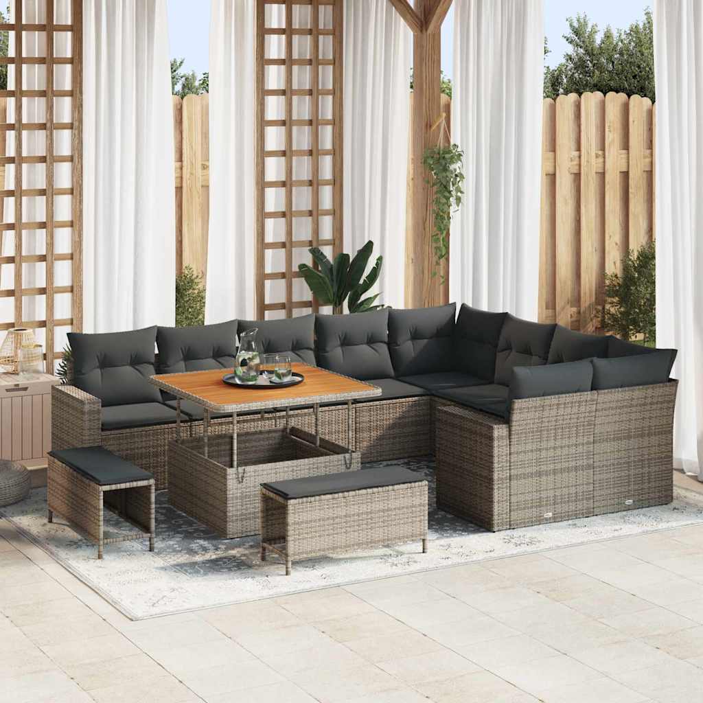 vidaXL Conjunto de sofás de jardín 12 uds. Gris ratán sintético