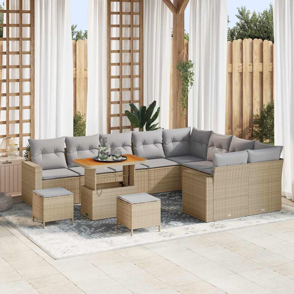 vidaXL Conjunto de sofás de jardín 12 uds. Beige ratán sintético