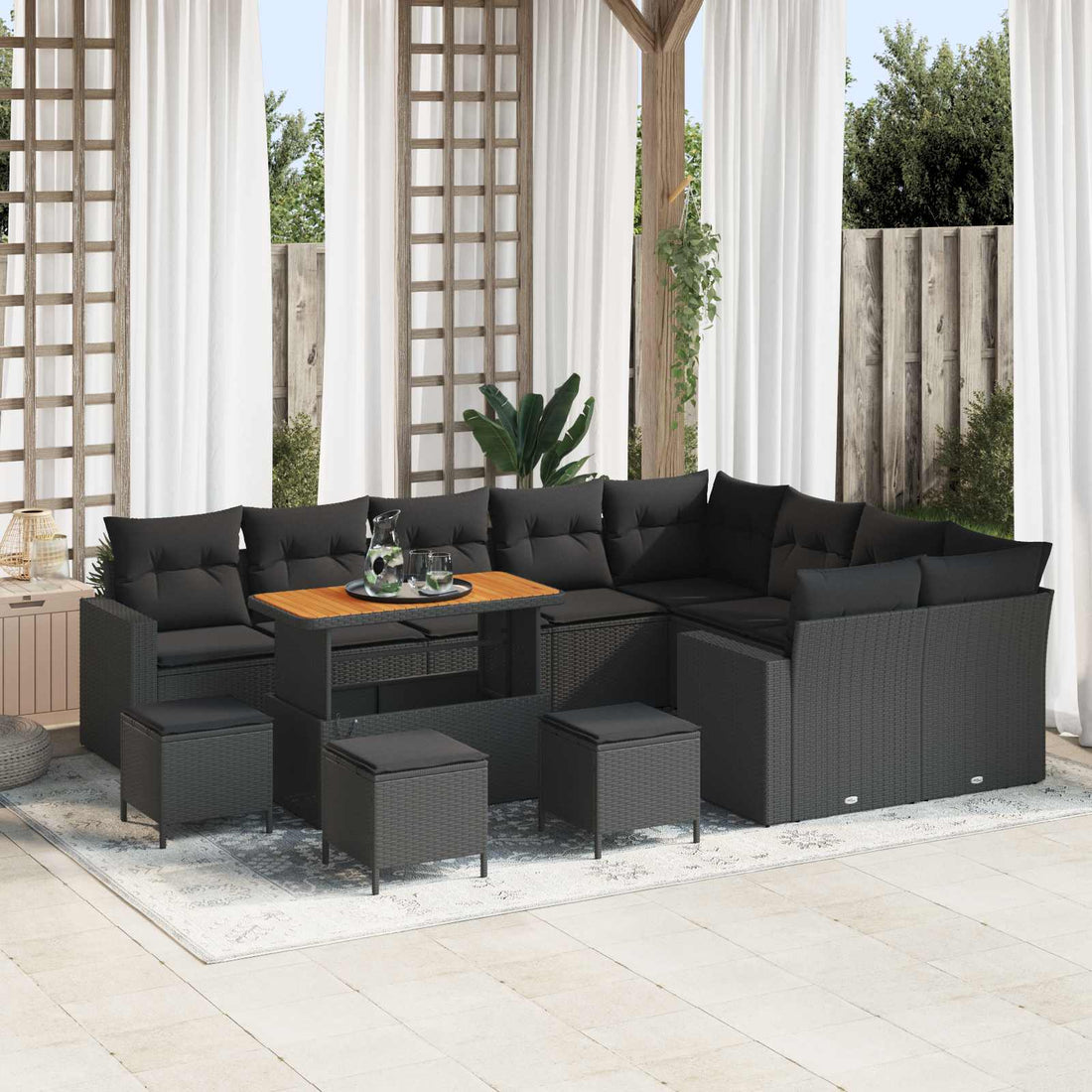 vidaXL Conjunto de sofás de jardín 13 uds. Negro ratán sintético