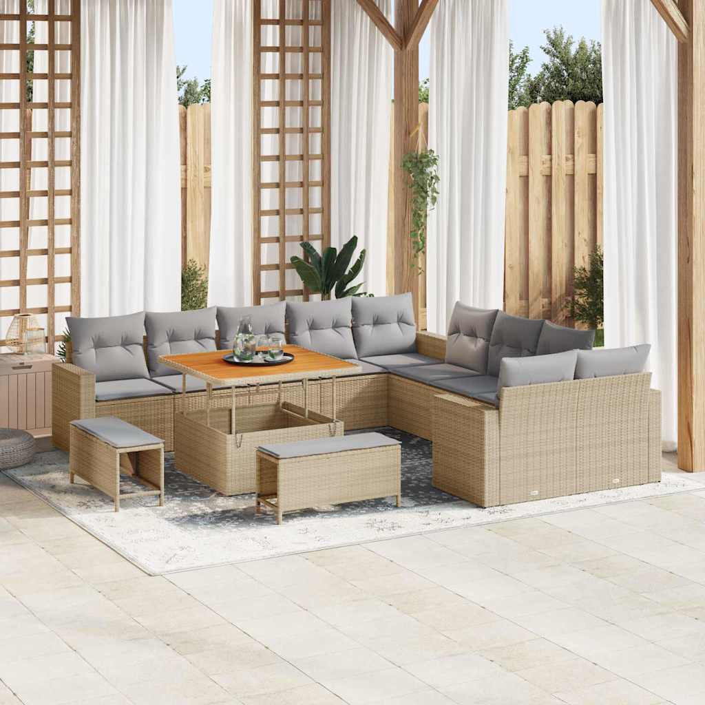 vidaXL Conjunto de sofás de jardín 13 uds. Beige ratán sintético