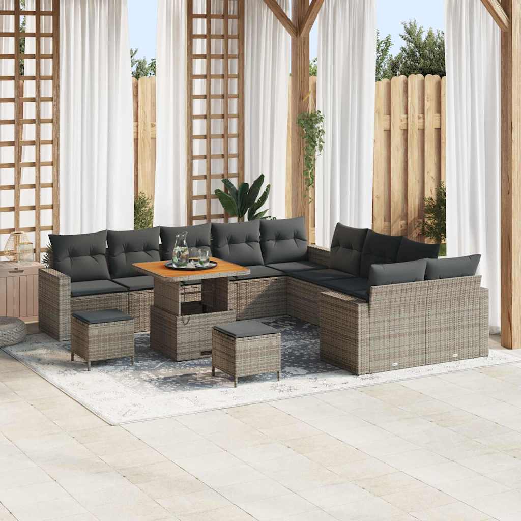 vidaXL Conjunto de sofás de jardín 13 uds. Gris ratán sintético