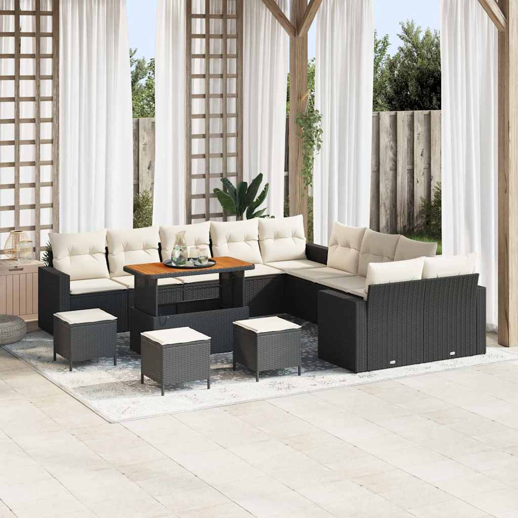 vidaXL Conjunto de sofás de jardín 14 uds. Negro ratán sintético