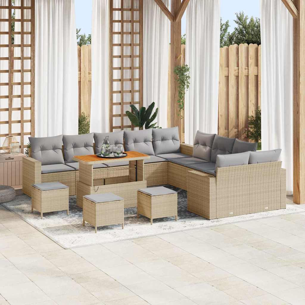 vidaXL Conjunto de sofás de jardín 14 uds. Beige ratán sintético