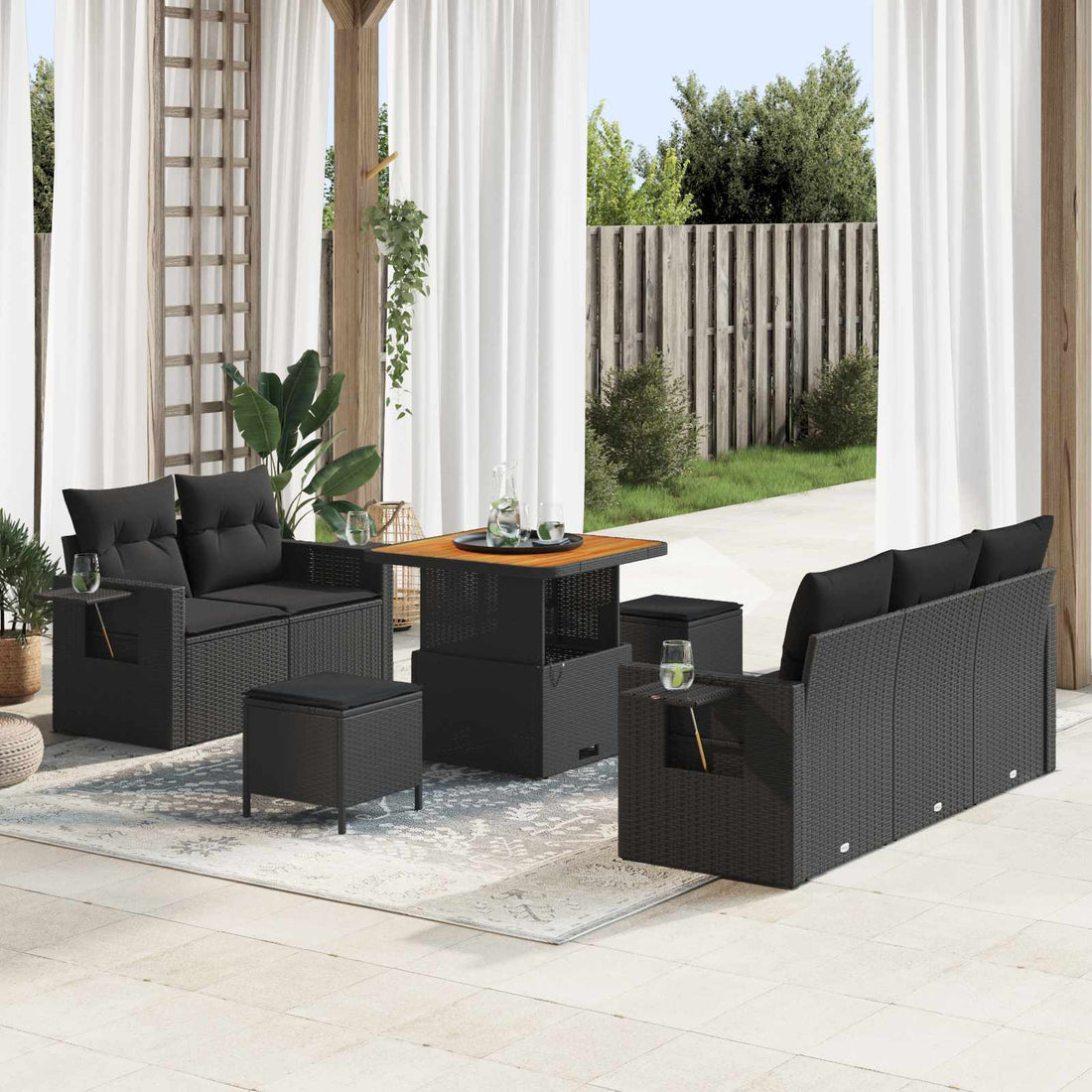 vidaXL Conjunto de sofá de jardín 8 uds. Negro ratán sintético