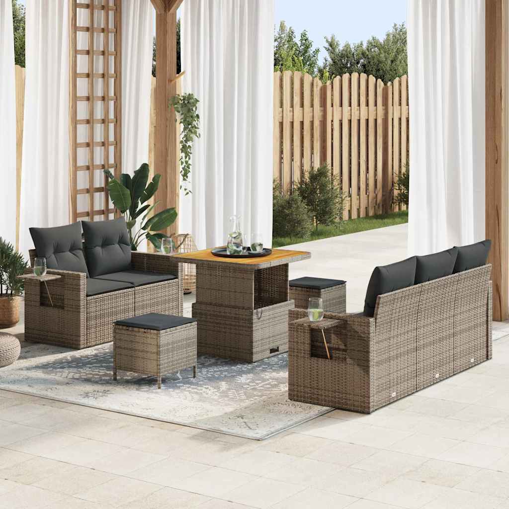 vidaXL Conjunto de sofá de jardín 8 uds. Gris ratán sintético
