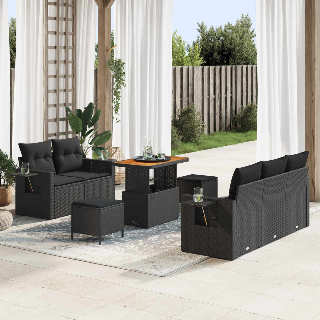 vidaXL Conjunto de sofá de jardín 8 uds. Negro ratán sintético