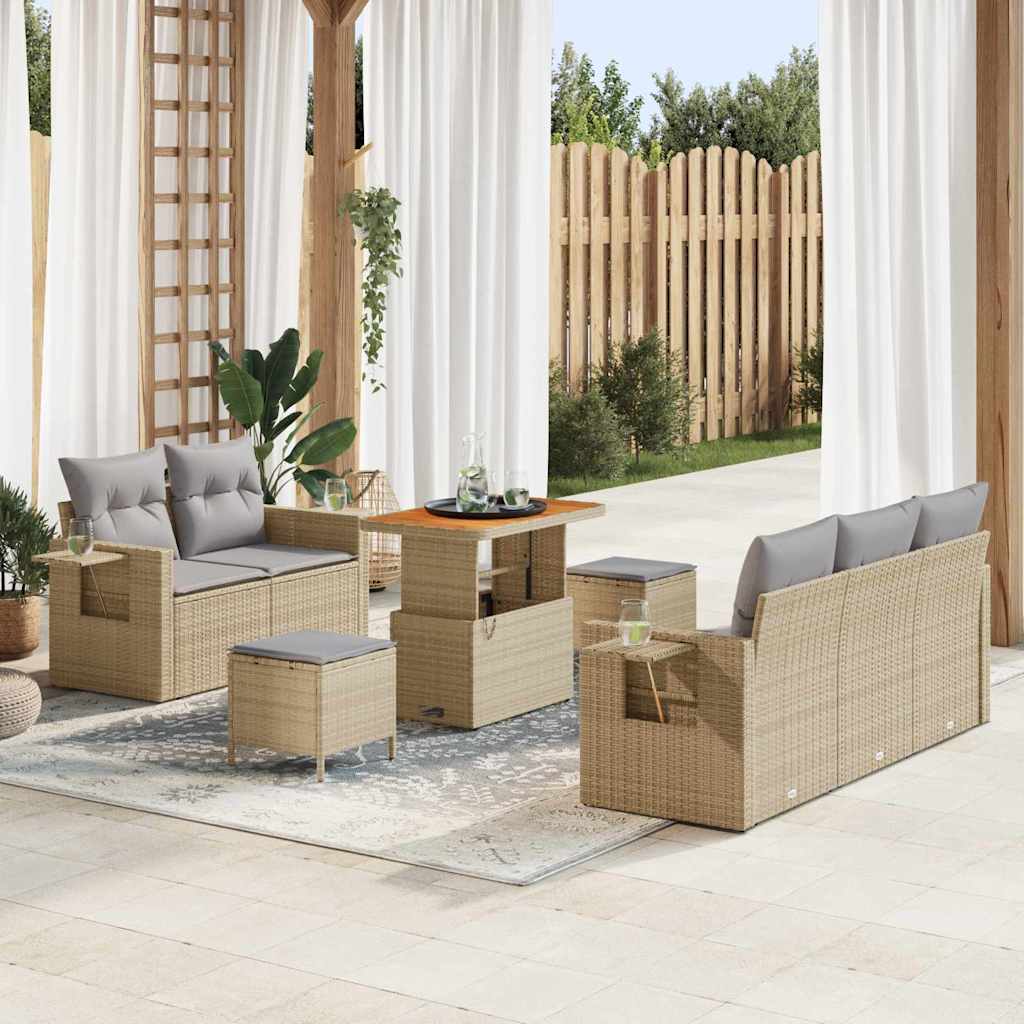 vidaXL Conjunto de sofá de jardín 8 uds. Beige ratán sintético