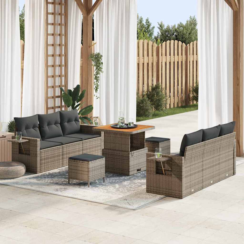 vidaXL Conjunto de sofá de jardín 9 uds. Gris ratán sintético