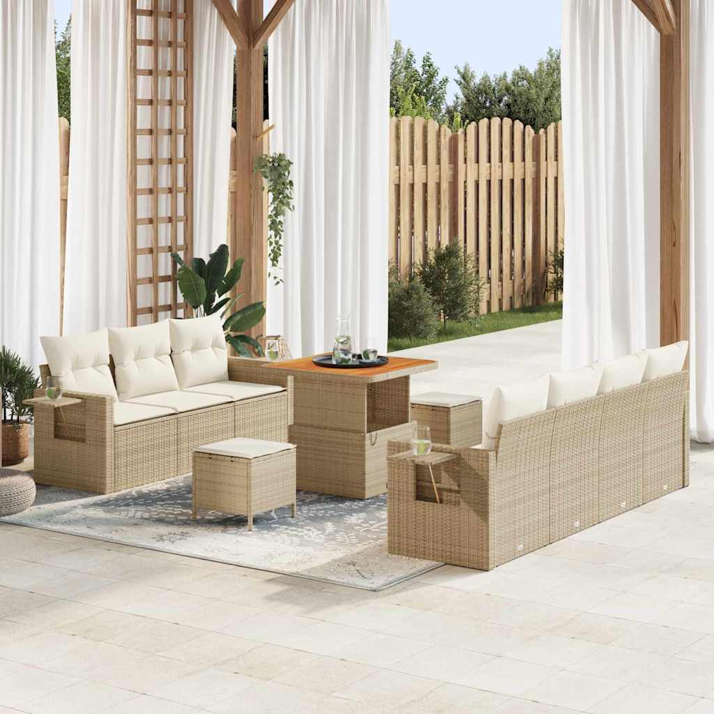 vidaXL Conjunto de sofá de jardín 10 uds. Beige ratán sintético