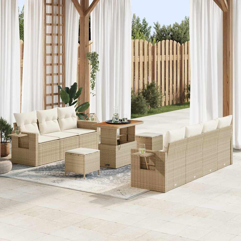 vidaXL Conjunto de sofá de jardín 10 uds. Beige ratán sintético