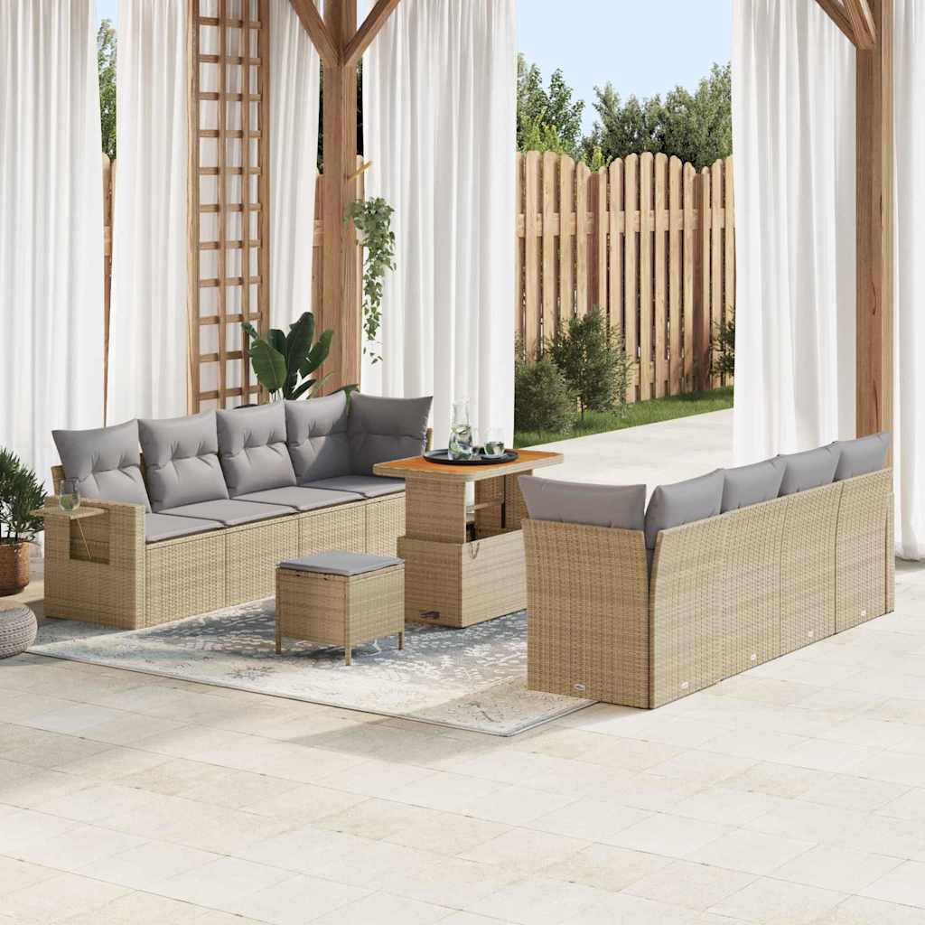 vidaXL Conjunto de sofá de jardín 11 uds. Beige Poliratán