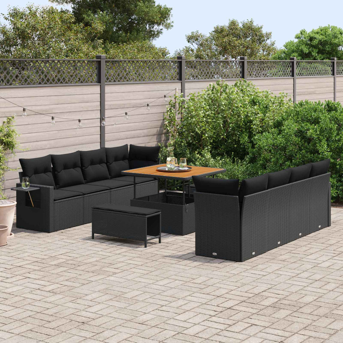 vidaXL Conjunto de sofá de jardín 11 uds. Negro Poliratán