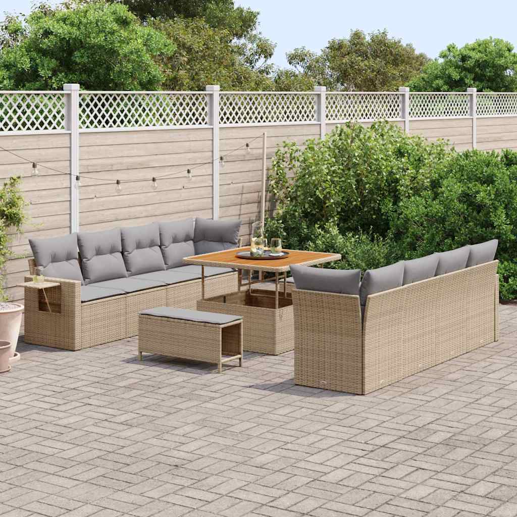 vidaXL Conjunto de sofá de jardín 11 uds. Beige Poliratán