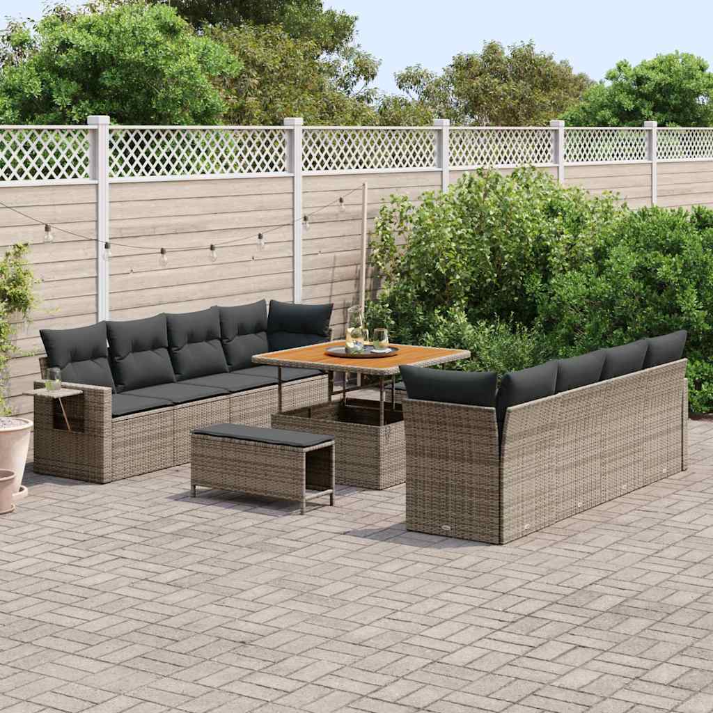vidaXL Conjunto de sofá de jardín 11 uds. Gris Poliratán