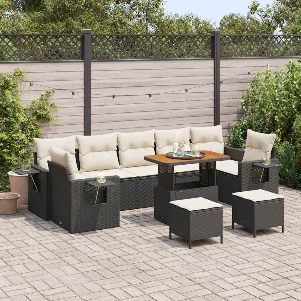 vidaXL Conjunto de sofá de jardín 10 uds. Negro ratán sintético