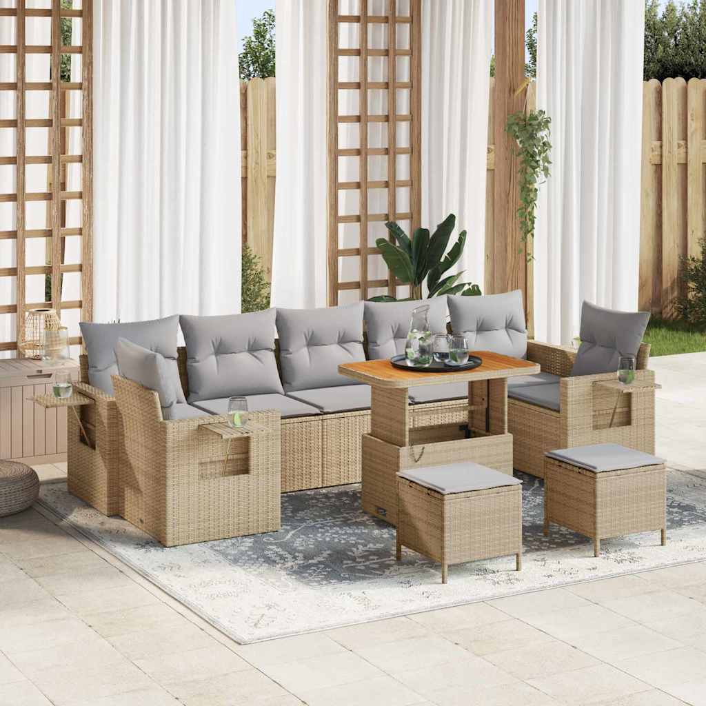 vidaXL Conjunto de sofá de jardín 10 uds. Beige ratán sintético