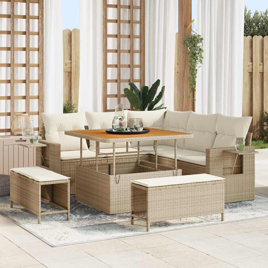 vidaXL Conjunto de sofá de jardín 8 uds. Beige ratán sintético