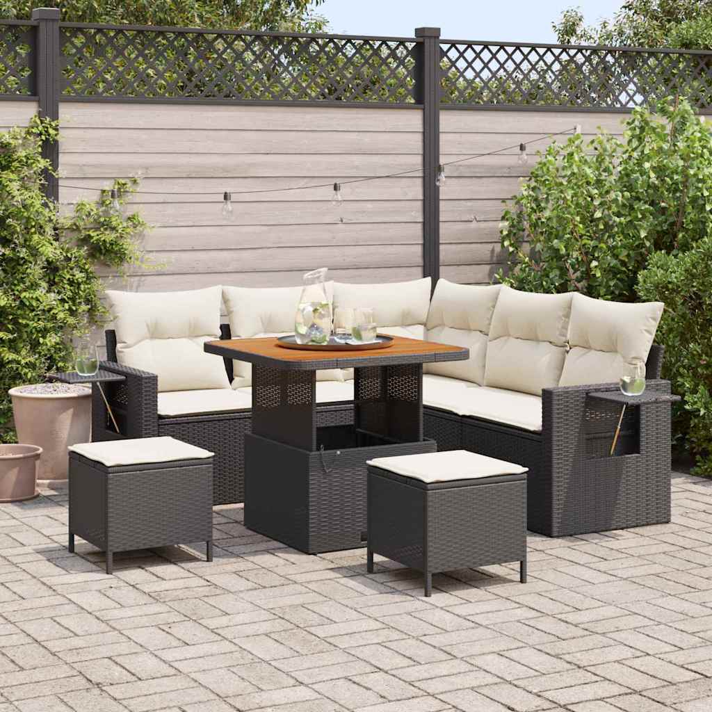 vidaXL Conjunto de sofá de jardín 8 uds. Negro ratán sintético