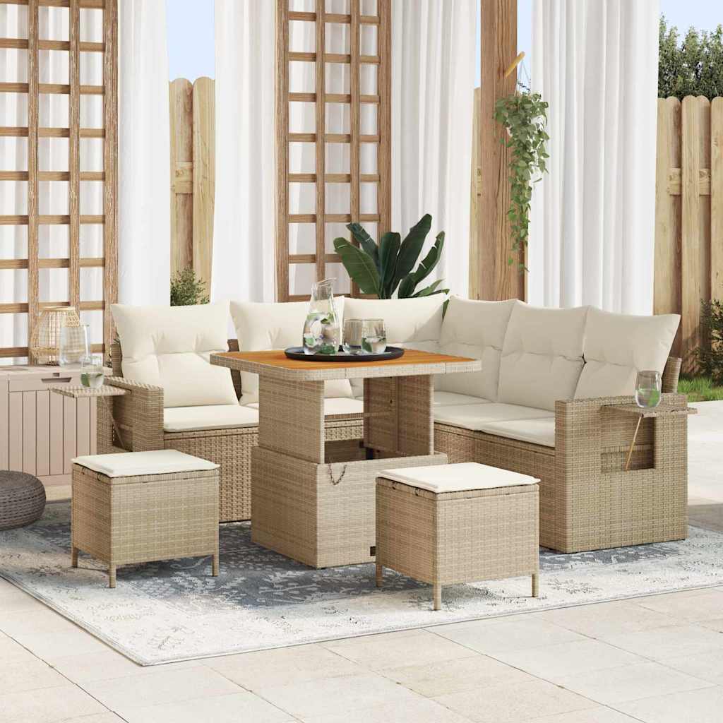 vidaXL Conjunto de sofá de jardín 8 uds. Beige ratán sintético