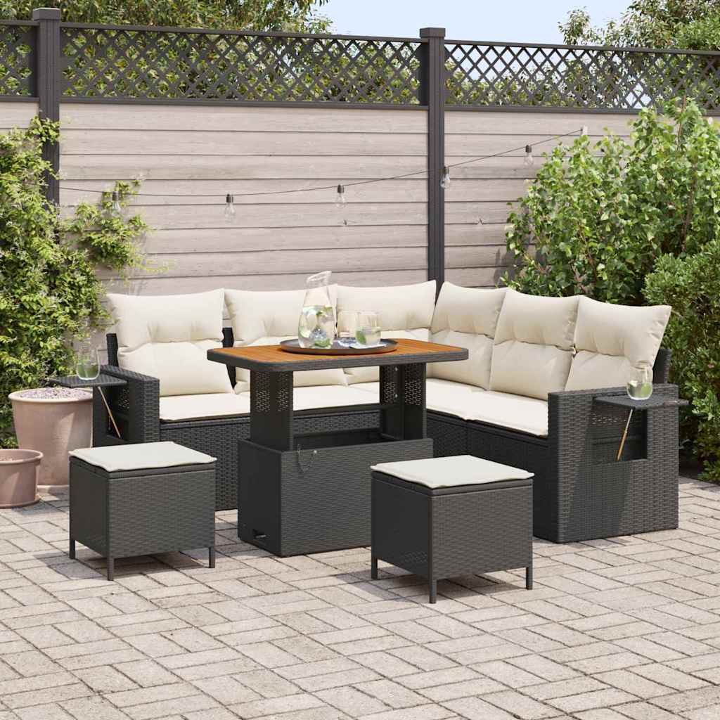 vidaXL Conjunto de sofá de jardín 8 uds. Negro ratán sintético