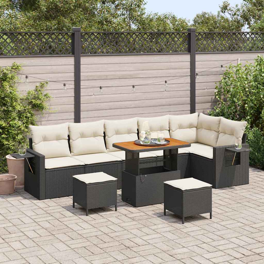 vidaXL Conjunto de sofás de jardín 9 uds. Negro ratán sintético
