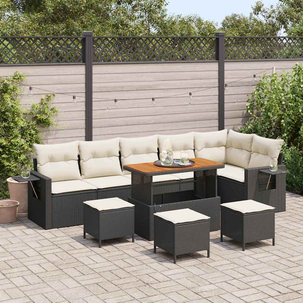 vidaXL Conjunto de sofás de jardín 10 uds. Negro ratán sintético