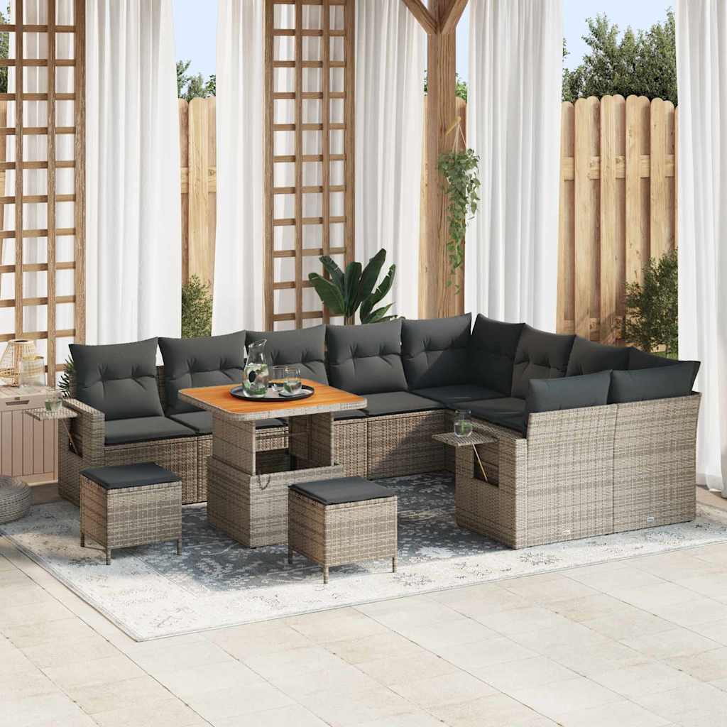 vidaXL Conjunto de sofás de jardín 12 uds. Gris ratán sintético