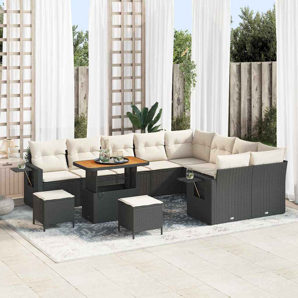 vidaXL Conjunto de sofás de jardín 12 uds. Negro ratán sintético
