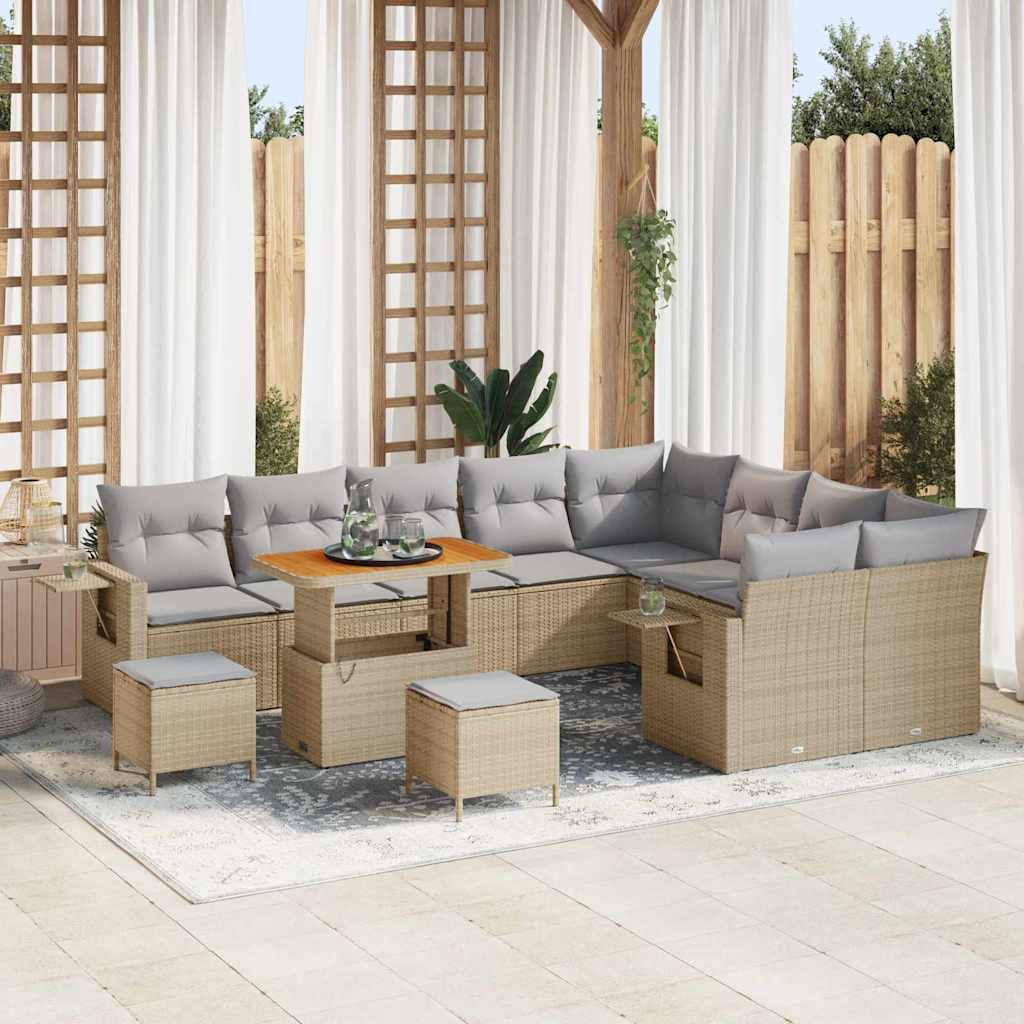 vidaXL Conjunto de sofás de jardín 12 uds. Beige ratán sintético