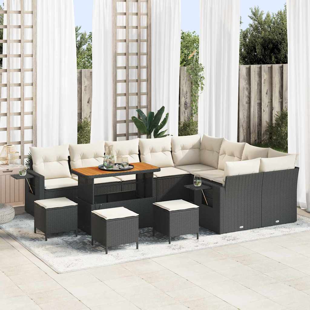 vidaXL Conjunto de sofás de jardín 13 uds. Negro ratán sintético