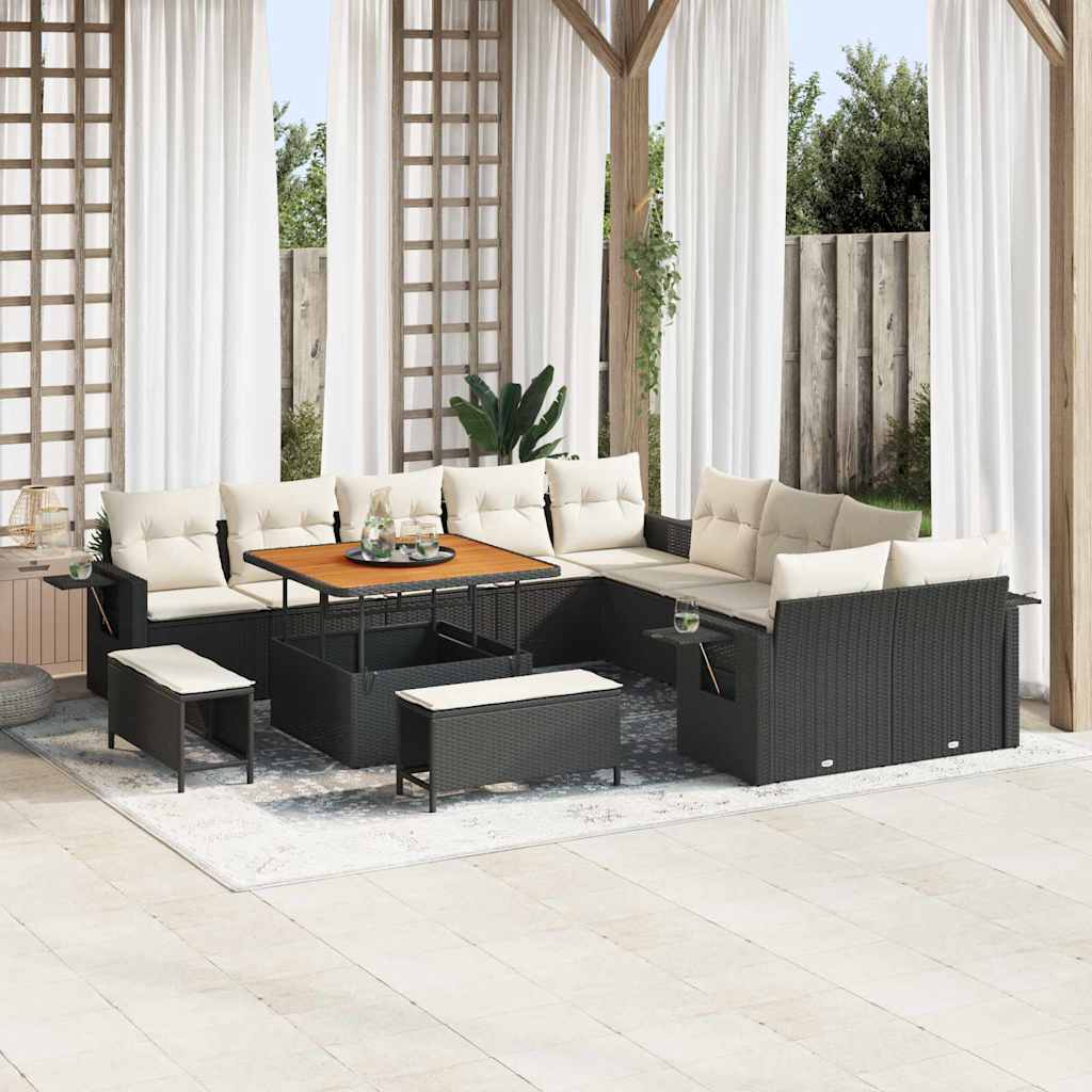 vidaXL Conjunto de sofás de jardín 13 uds. Negro ratán sintético