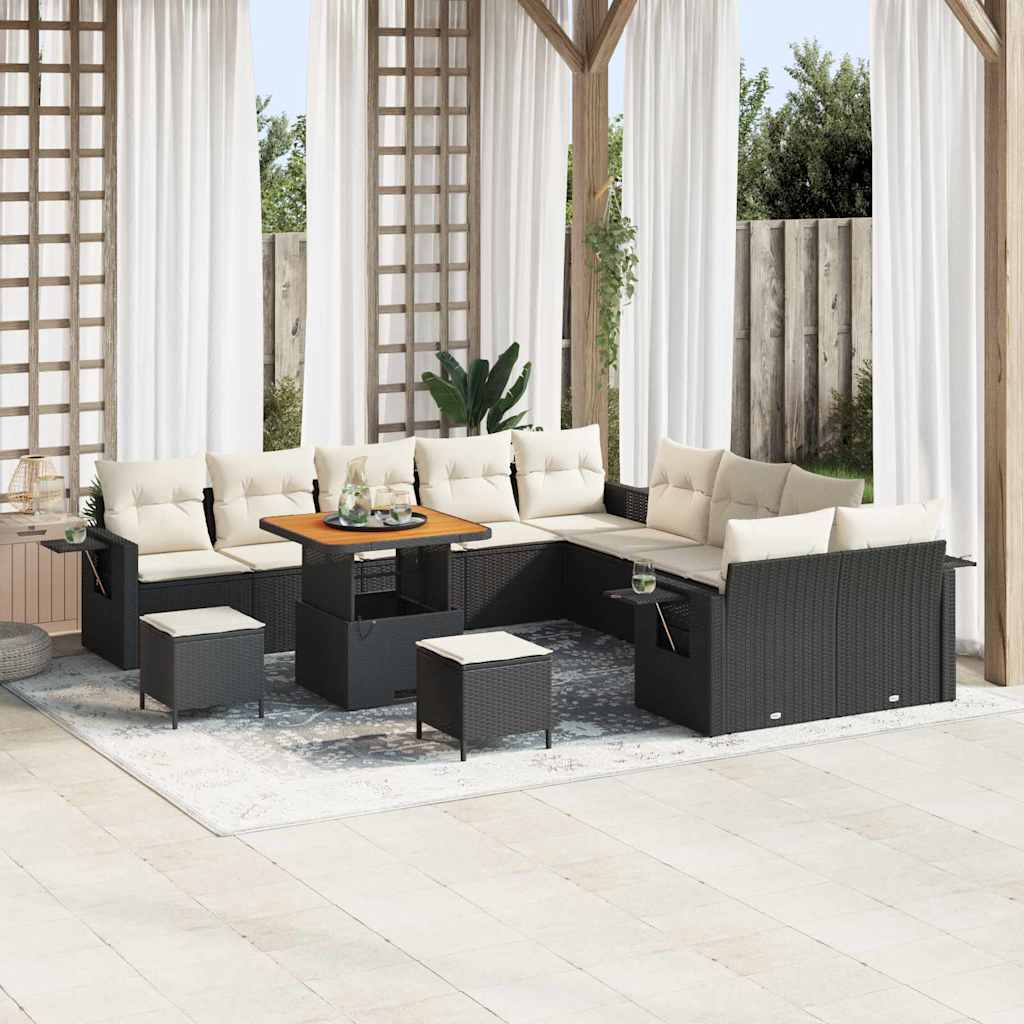 vidaXL Conjunto de sofás de jardín 13 uds. Negro ratán sintético