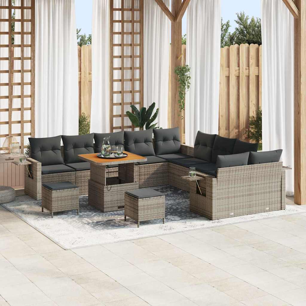 vidaXL Conjunto de sofás de jardín 13 uds. Gris ratán sintético