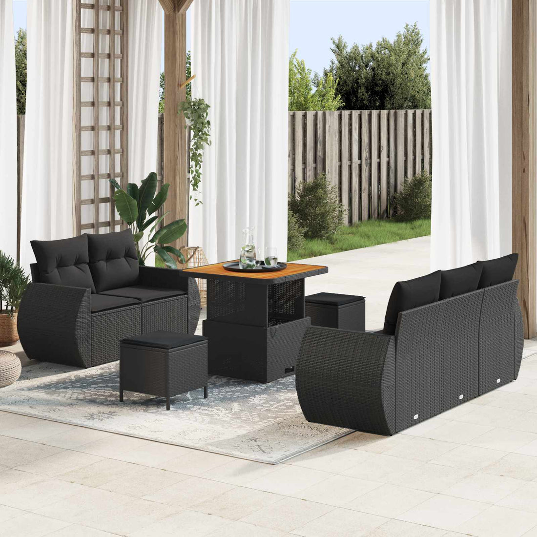 vidaXL Conjunto de sofás de jardín 8 uds. Negro ratán sintético