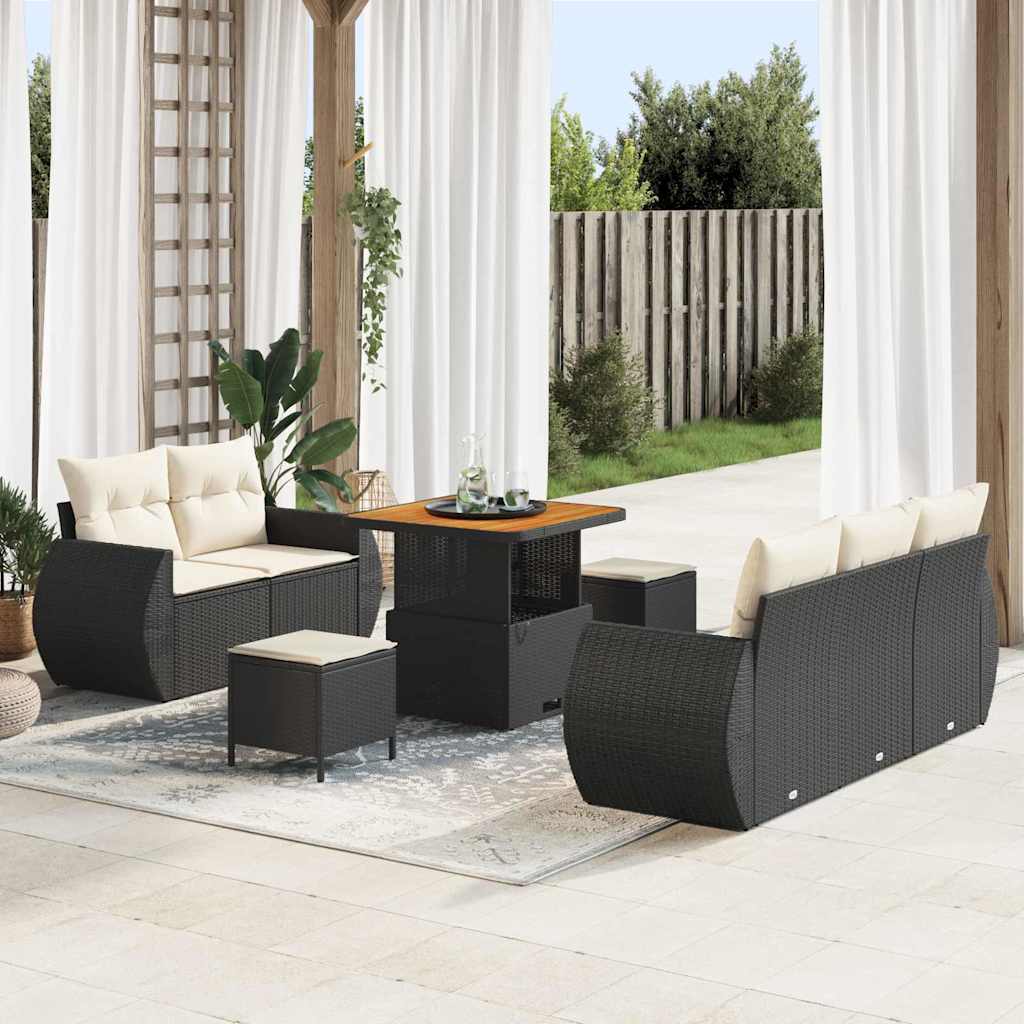vidaXL Conjunto de sofás de jardín 8 uds. Negro ratán sintético
