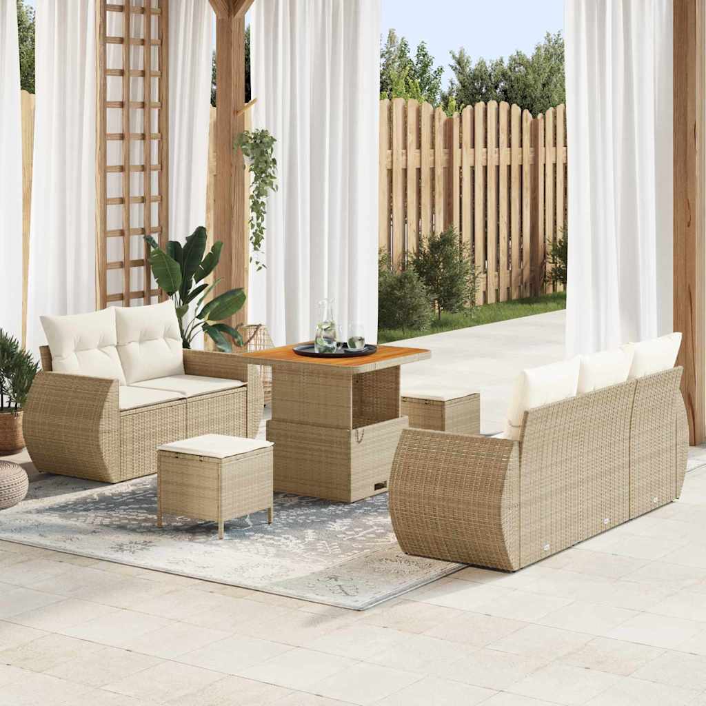 vidaXL Conjunto de sofás de jardín 8 uds. Beige ratán sintético