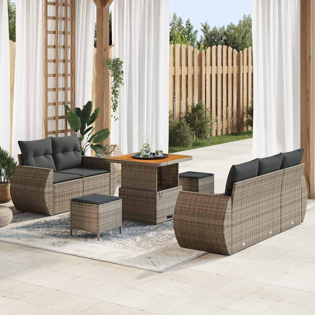 vidaXL Conjunto de sofás de jardín 8 uds. Gris ratán sintético