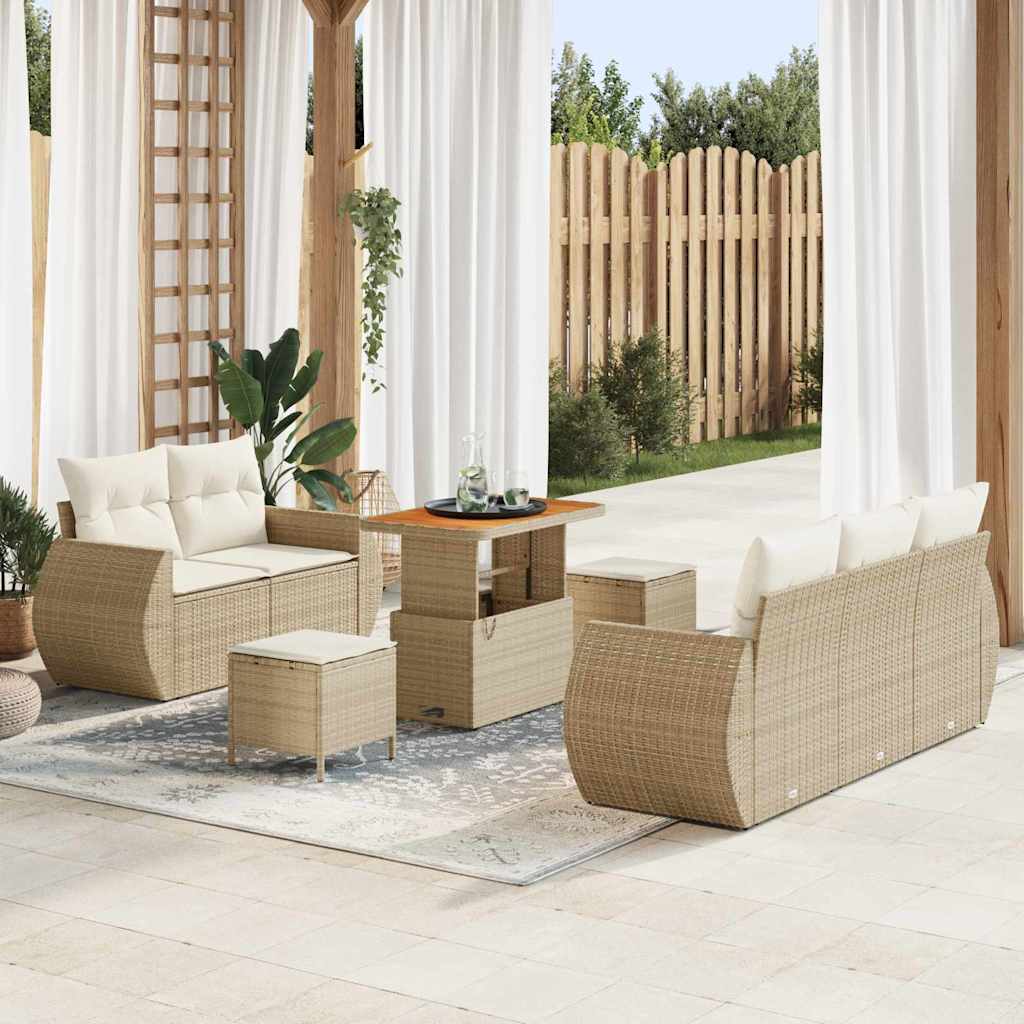vidaXL Conjunto de sofás de jardín 8 uds. Beige ratán sintético