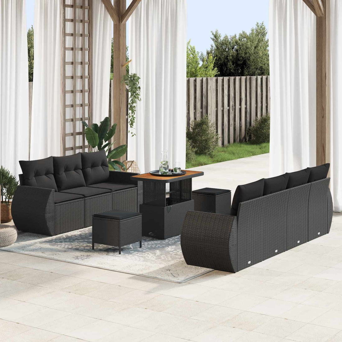 vidaXL Conjunto de sofá de jardín 10 pcs Negro ratán sintético