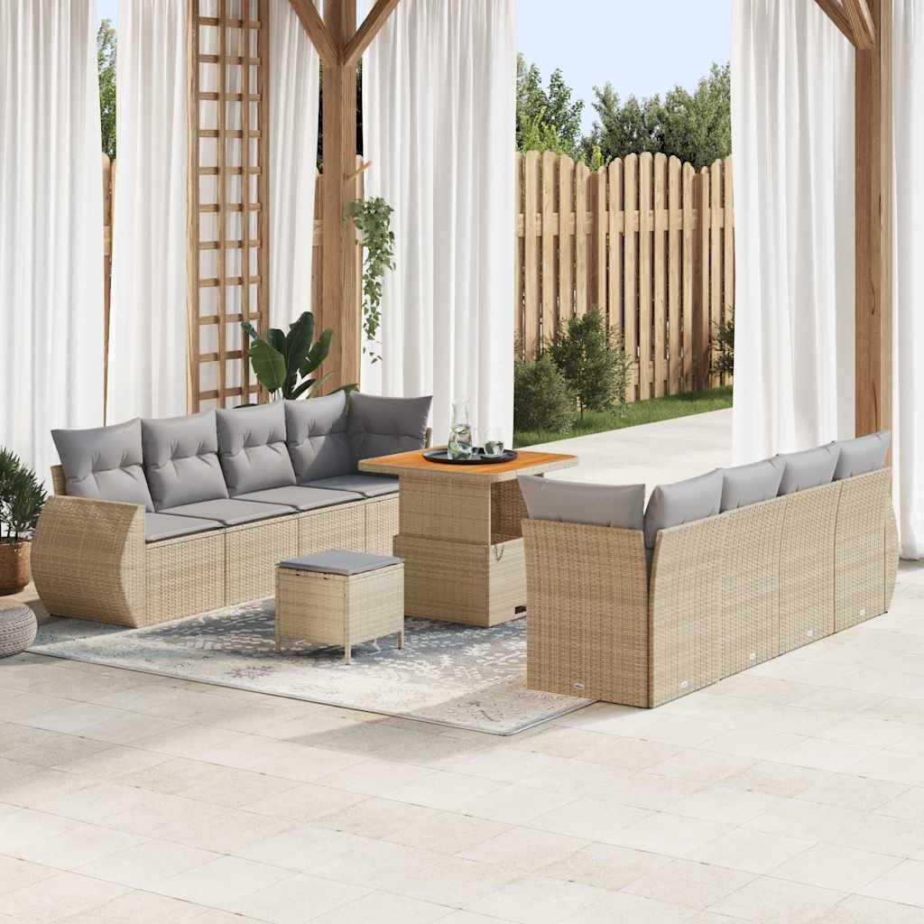 vidaXL Conjunto de sofá de jardín 11 uds. Beige ratán sintético