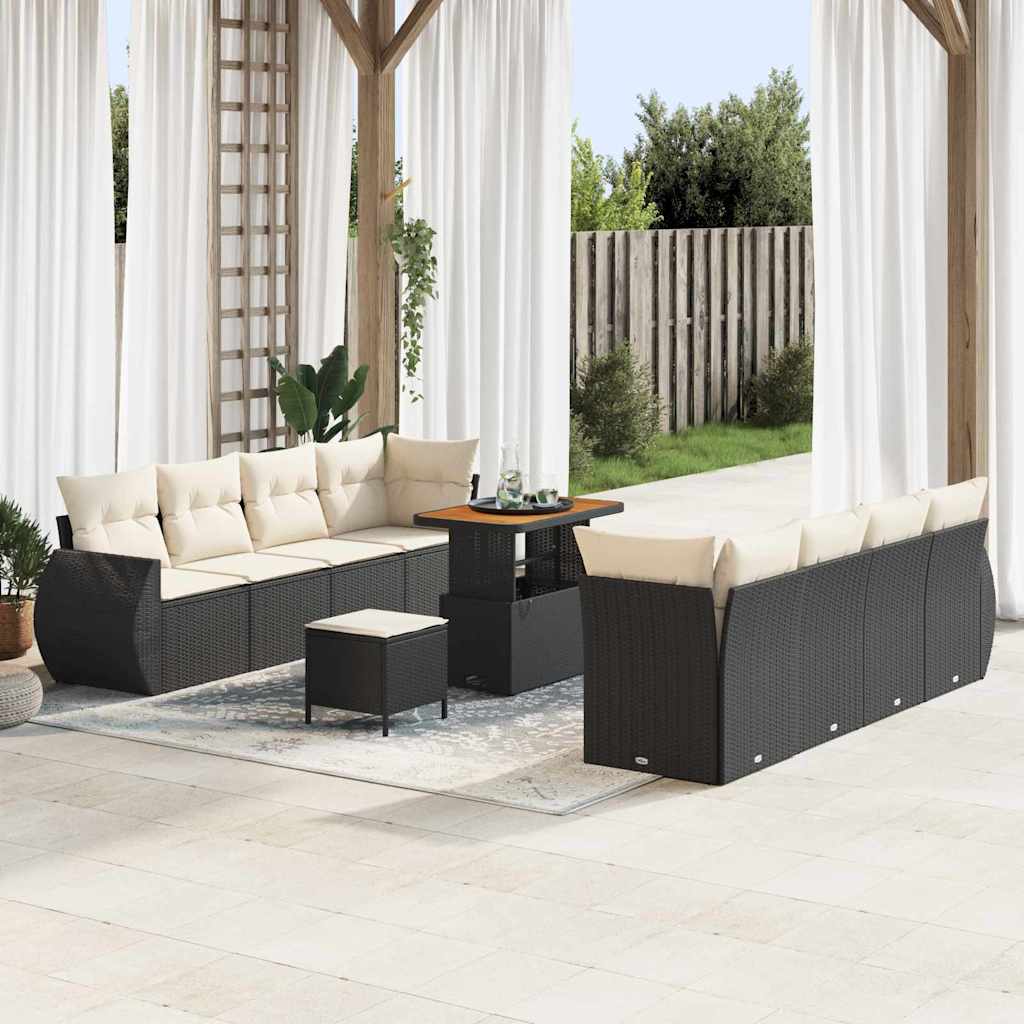 vidaXL Conjunto de sofá de jardín 11 uds. Negro ratán sintético