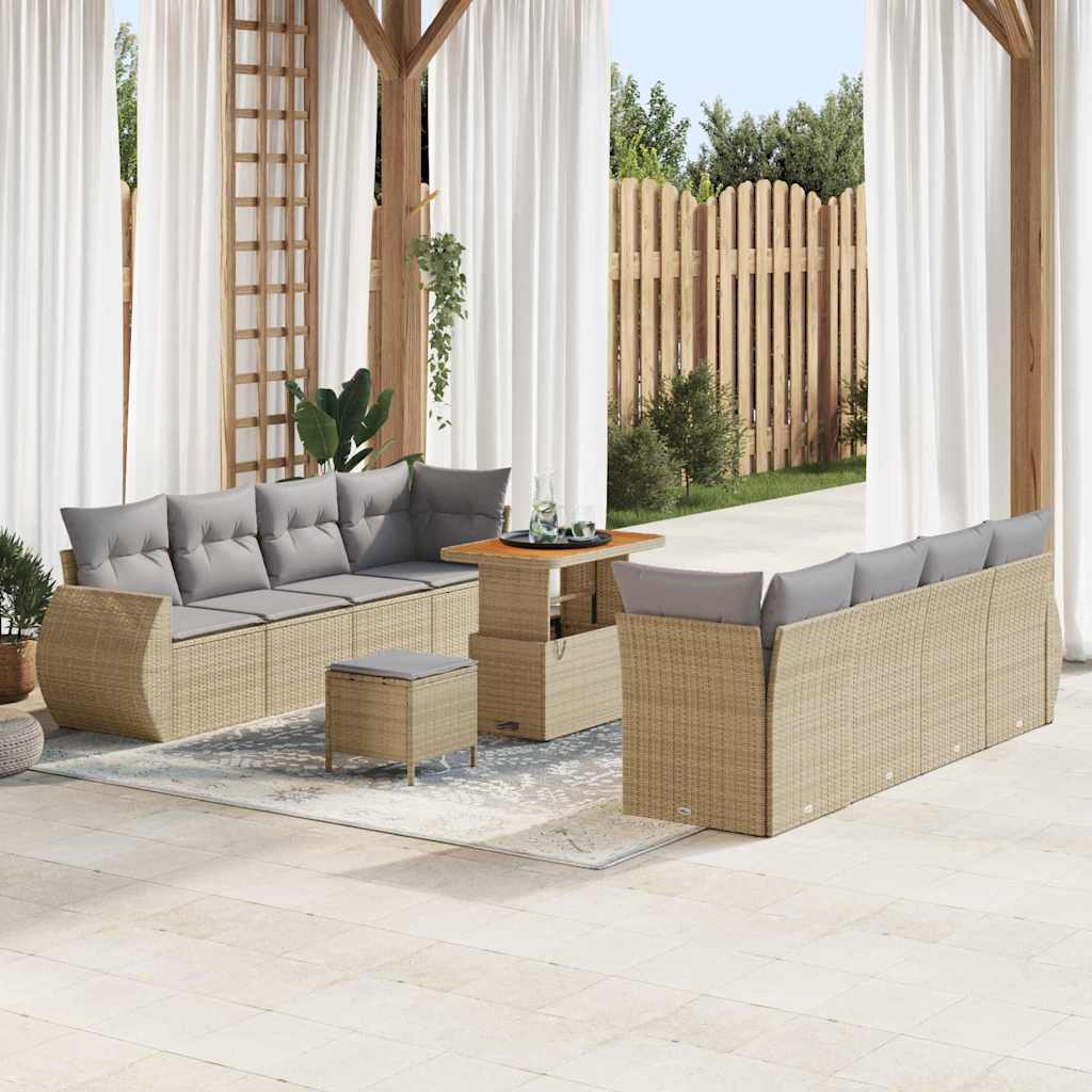 vidaXL Conjunto de sofá de jardín 11 uds. Beige ratán sintético