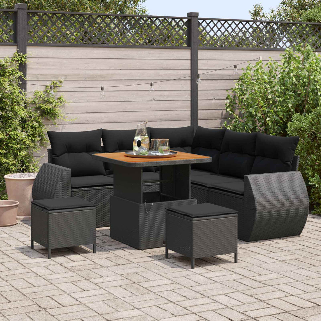 vidaXL Conjunto de sofás de jardín 8 uds. Negro ratán sintético