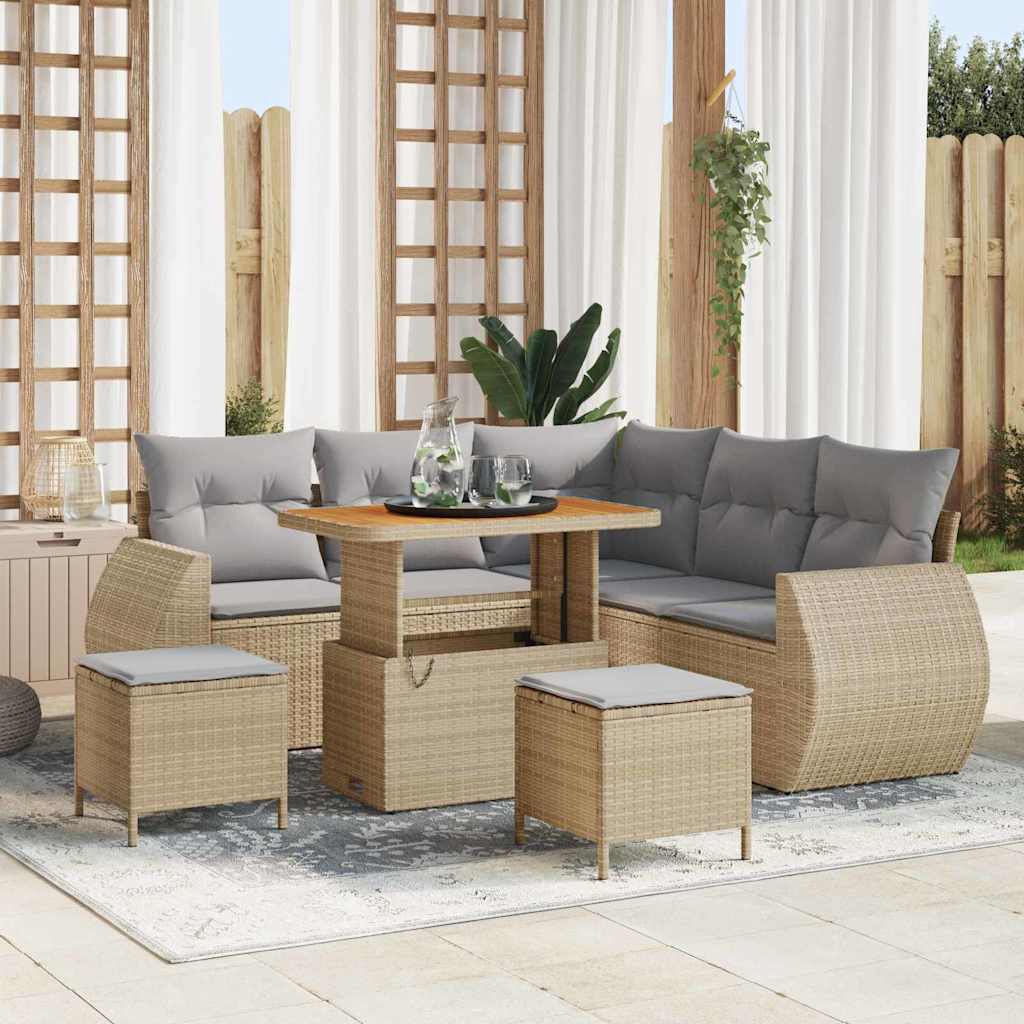 vidaXL Conjunto de sofás de jardín 8 uds. Beige ratán sintético