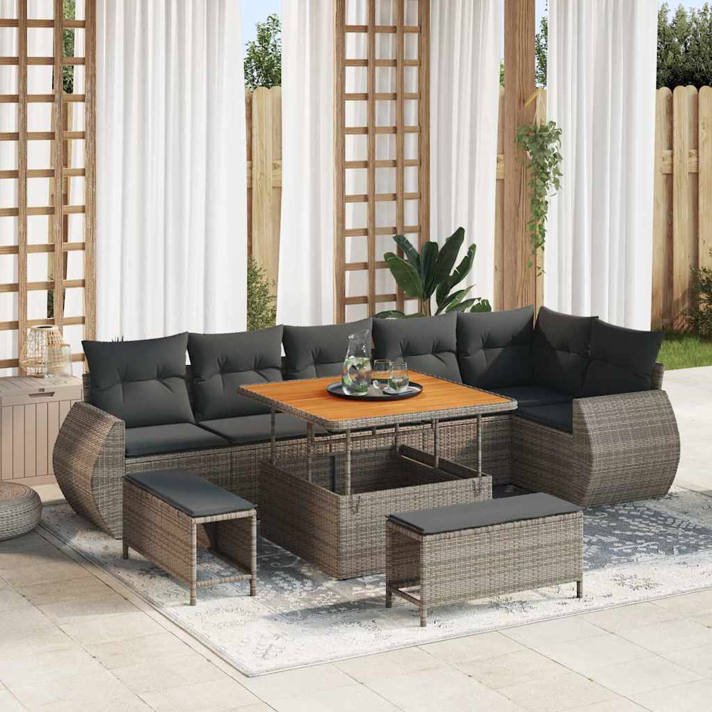 vidaXL Conjunto de sofás de jardín 9 uds. Gris ratán sintético